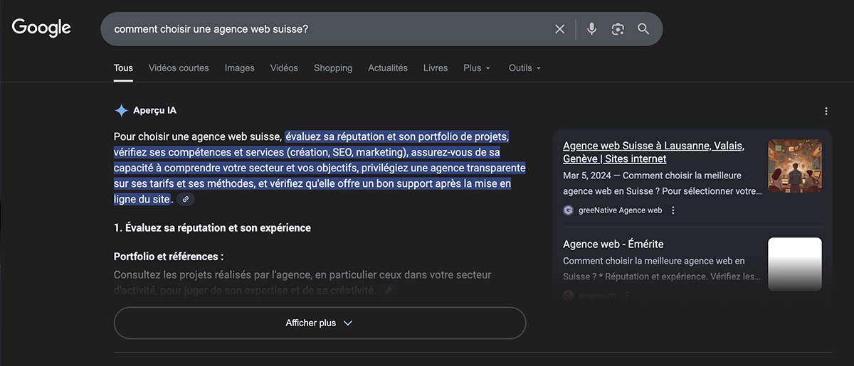 Comment apparaître dans l'Aperçu IA Google en Suisse ?